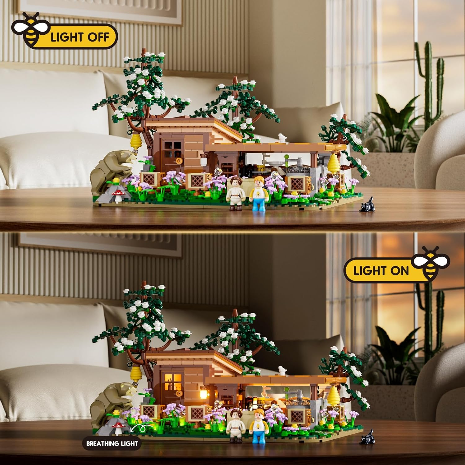 FUNWHOLE Bee-Farm Lighting Building-Bricks Set - Farm Bee Cottage Honey Workshop Collection LED Light Building Set 1274 Pcs for Adults and Teen image number 6