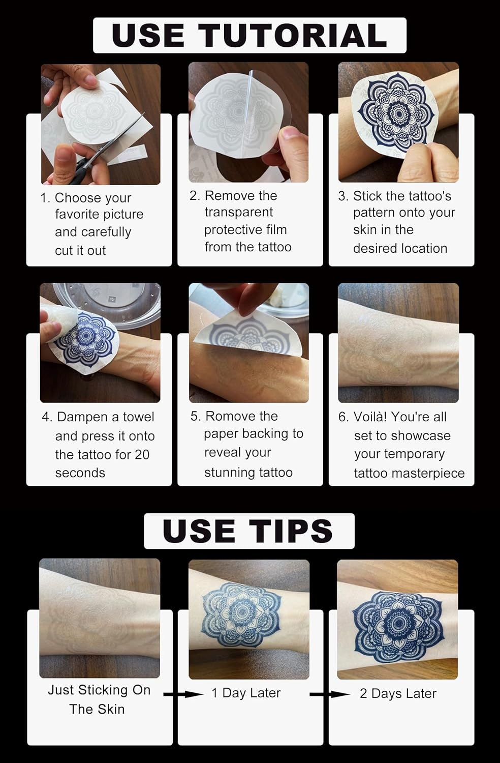 8-Sheet Dragon Temporary Tattoos - Realistic Infinity Totem Designs with Plant-Based Ink - Long Lasting Body Art for Men, Women & All Ages image number 1