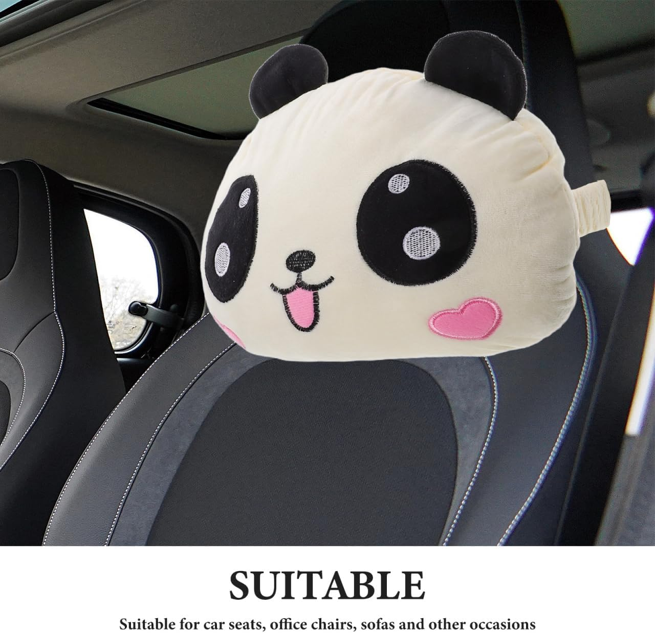 Mobestech Cute Panda Design Car Headrest Pillow Memory Foam Pillow for Neck Support for Office and Home image number 1