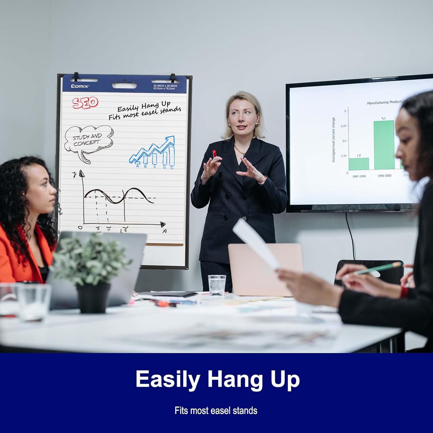 Comix Lined Sticky Easel Pad, 25 X 30 Inches Flip Chart Paper for Teachers, Large Self Stick Easel Paper, 30 Sheets/Pad, 2 Pads/Pack Office image number 3