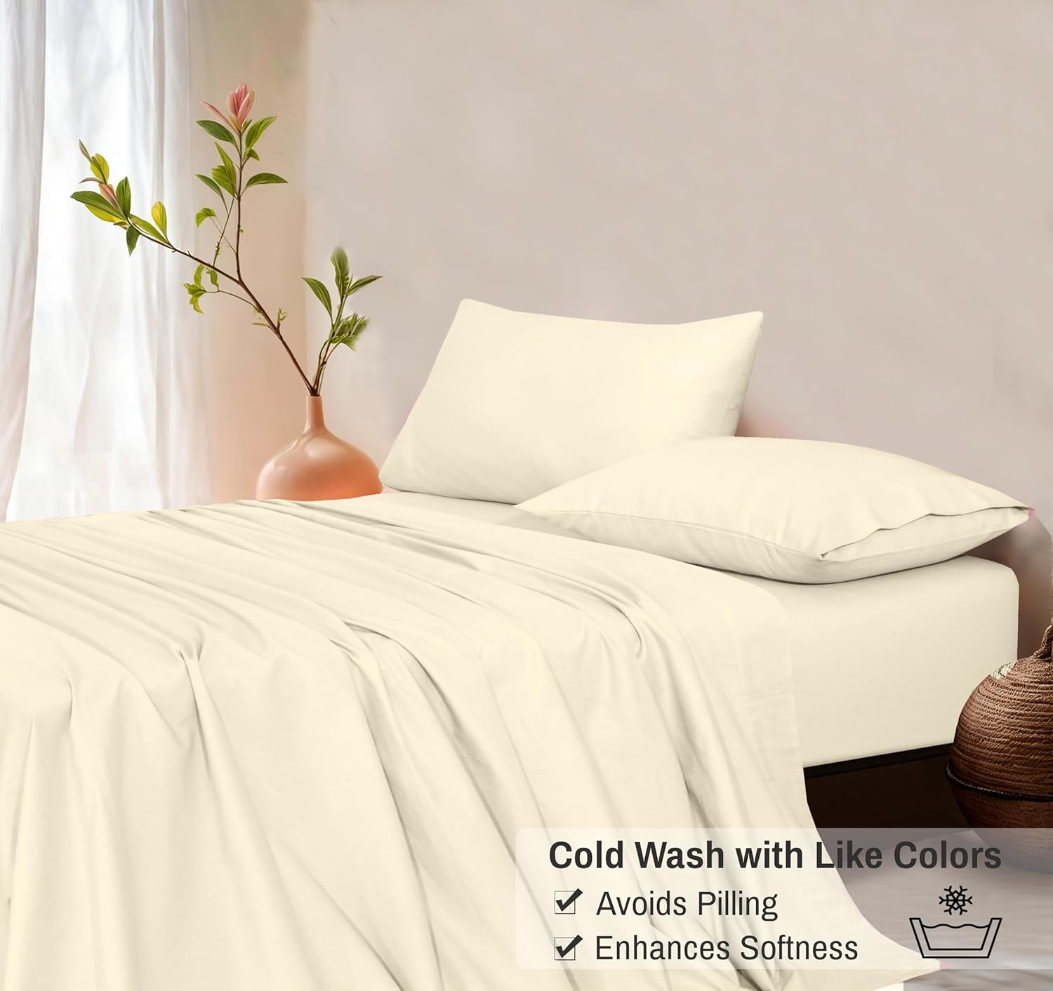 RUVANTI Organic Flannel Sheets Full Size - 100% Cotton Double Brushed Bed Sheet Set - Deep Pocket 16 Inches - All Seasons Breathable, Extra Soft, Warm & Cozy - 4 Pieces - Winter White image number 7