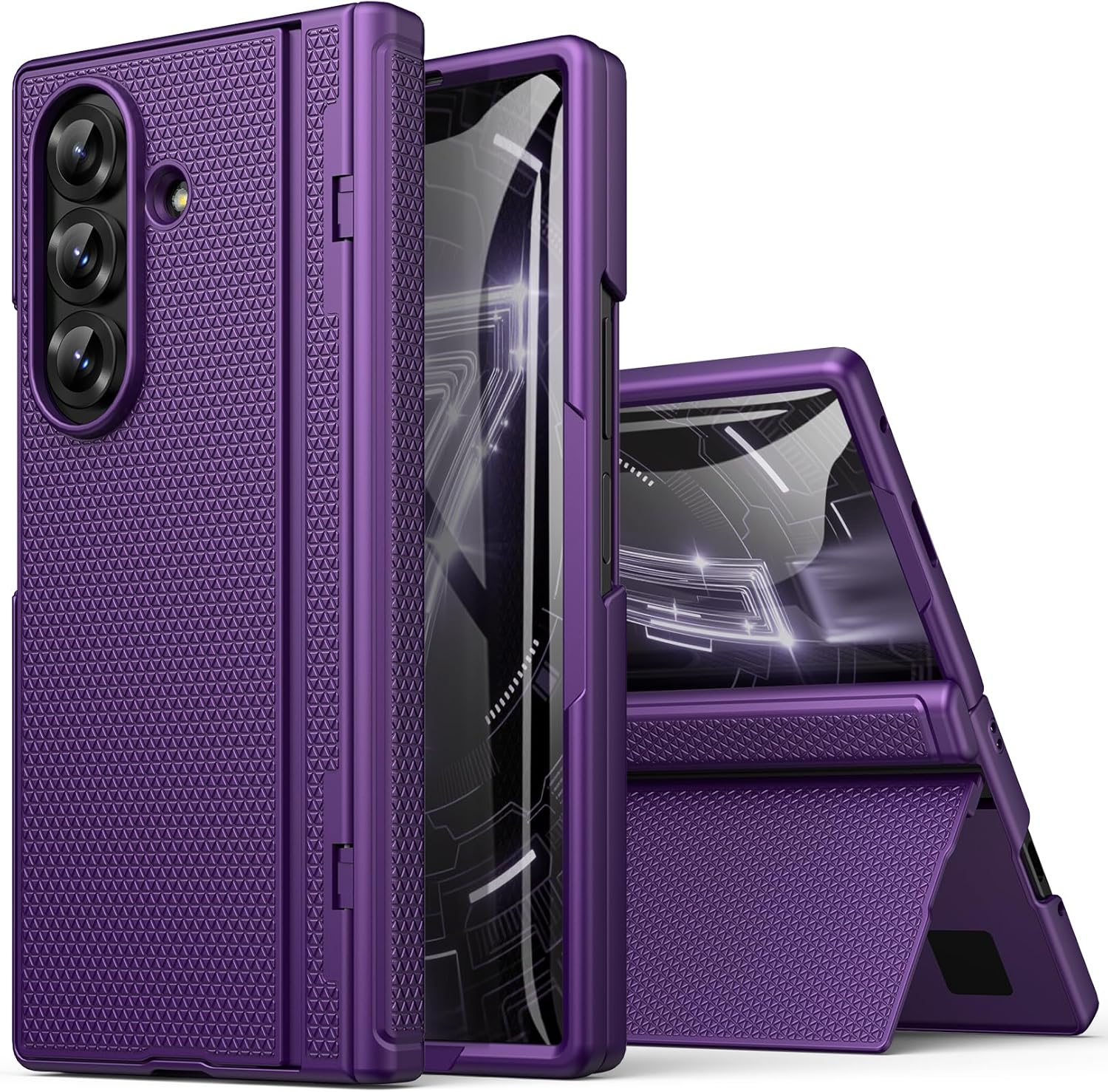 For Samsung Galaxy Z Fold 7 Slim Case with Stand, Glass Screen Protector, Full Hinge Protection, Thin & Rugged, Shockproof Protective Phone Case Cover for Samsung Galaxy Z Fold7 2025, Purple image number 5