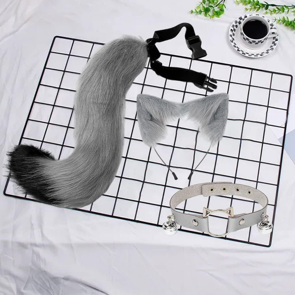 Fox Ears Hair Hoop & Fox Tail Set, Soft Faux Fur Fox Costume Fancy Dress Cosplay Animal Dress up Adult Kids Halloween Party Costume - White