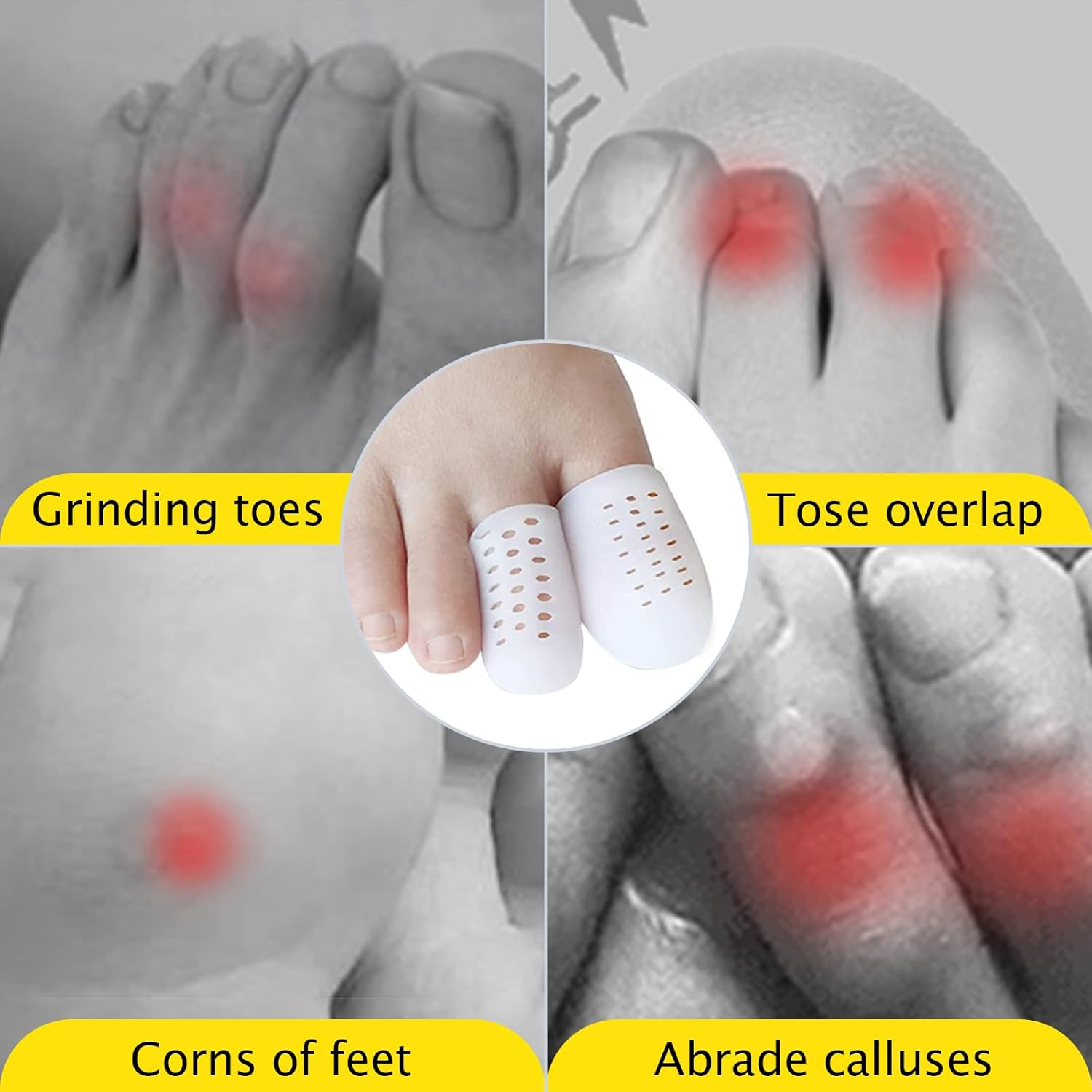 12PCS Gel Toe Caps Set 3 Sizes Breathable Toe Protectors Sleeve Bunion Pads Cushion Big Toe Guards Silicone Toe Covers for Ingrown Toenails Corns Calluses Blisters Protection (Beige, S+M+L) image number 2