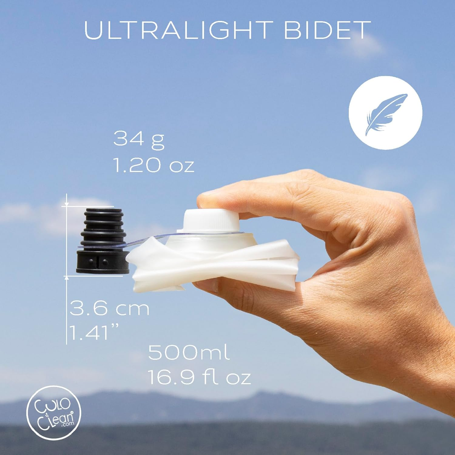 Culoclean Portable Bidet with Flexible Bottle (500Ml, 16.9 Fl Oz) - Ideal for Travel, Hiking, Toilet or Camping. Ultralight (34G, 1.2 Oz). Includes Culoclean (Black), Flexible Bottle, and Hanger image number 1