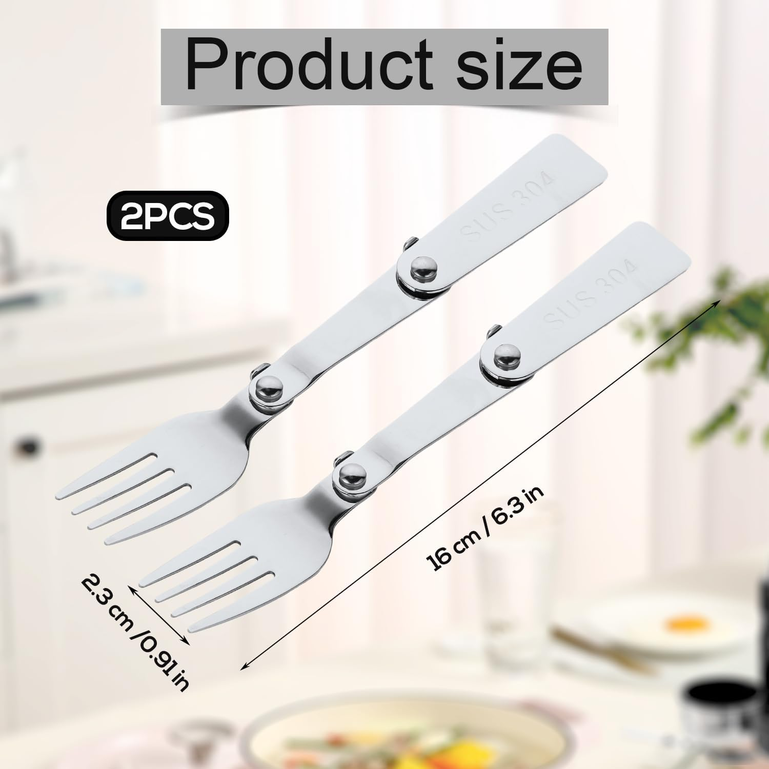 BOXOB 2Pcs Silver Stainless Steel Folding Forks, 6.3 Inch, Compatible with THERMOS FUNTAINER 16 Oz Food Jar, Dishwasher Safe, Camping Flatware image number 2