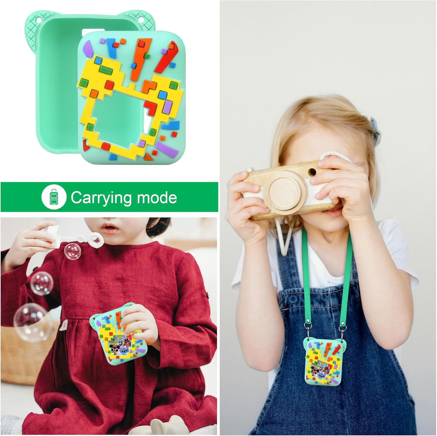 RAIALL Silicone Cover Case for Bitzee Disney Interactive Toy Digital Pet, Kids Protective Bitzee Disney Virtual Electronic Pet Lanyard Silicone Holder, Portable Travel Soft Silicone Sleeve, Green image number 5