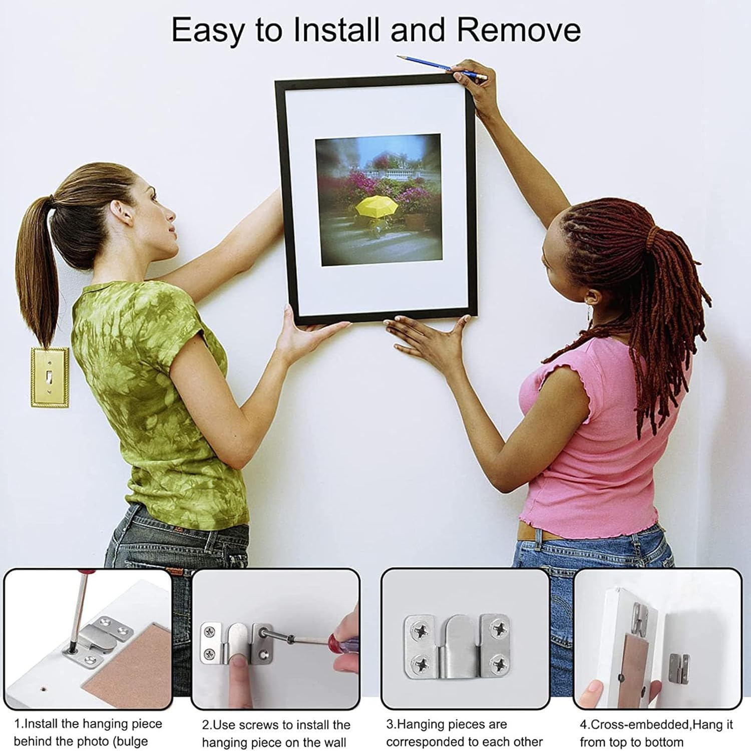 Emapoy 4 Pack Headboard Wall Mounting Brackets, Flush Mount Bracket, Interlocking Hanging Bracket with Screws, Mounting Hardware for Picture