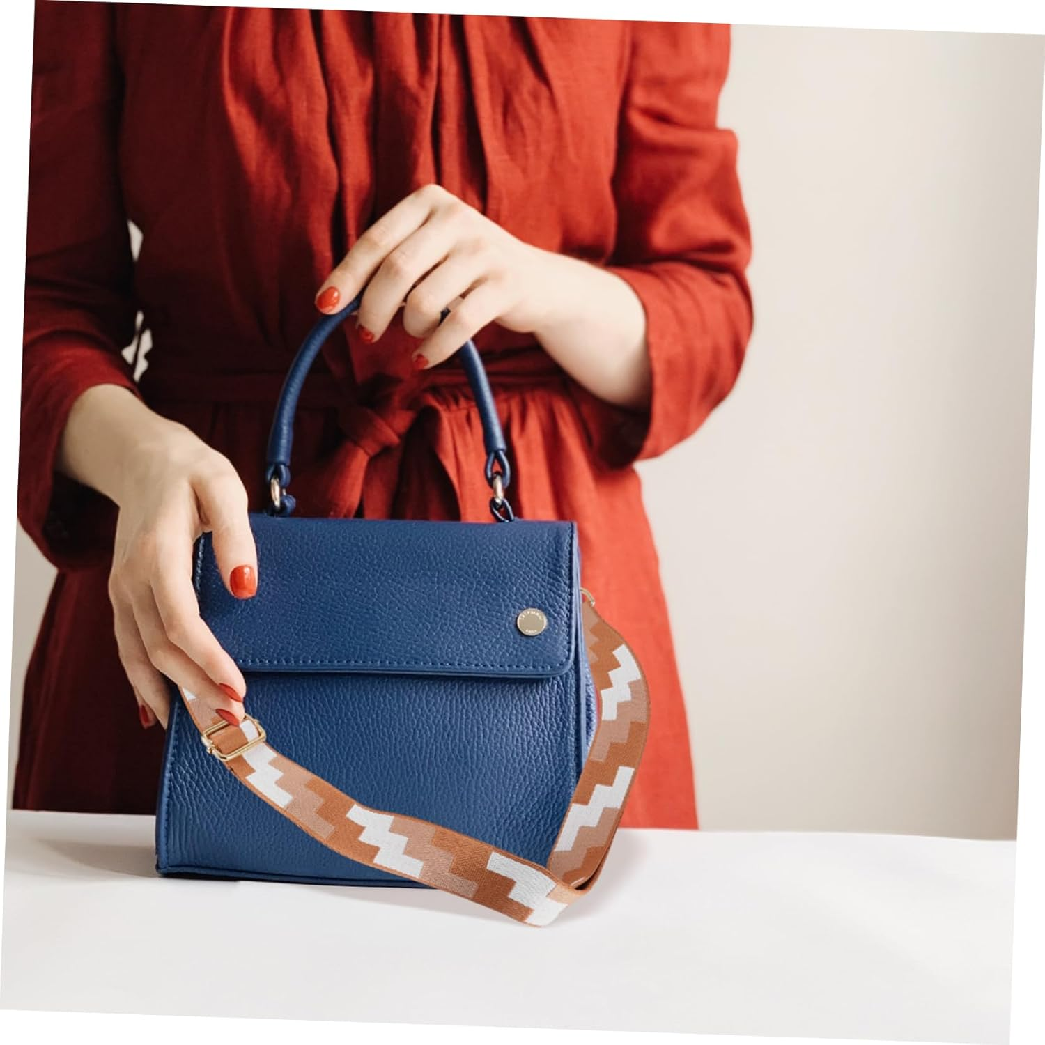 PERSELOSO Shoulder Bag Strap Wear Resistant Handbag Chain for DIY Replacement Purse Handle Durable and Versatile Belt with Buckles for Easy Installation - Blue image number 3