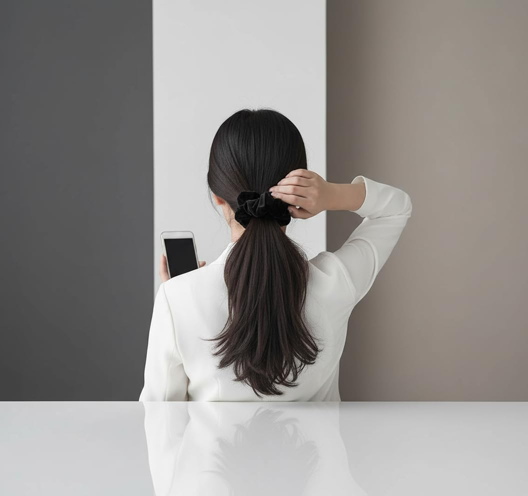 Large Soft Velvet Hair Scrunchie & Tie, Ponytail Holder for Thick Hair (Black)- Haheihei image number 2