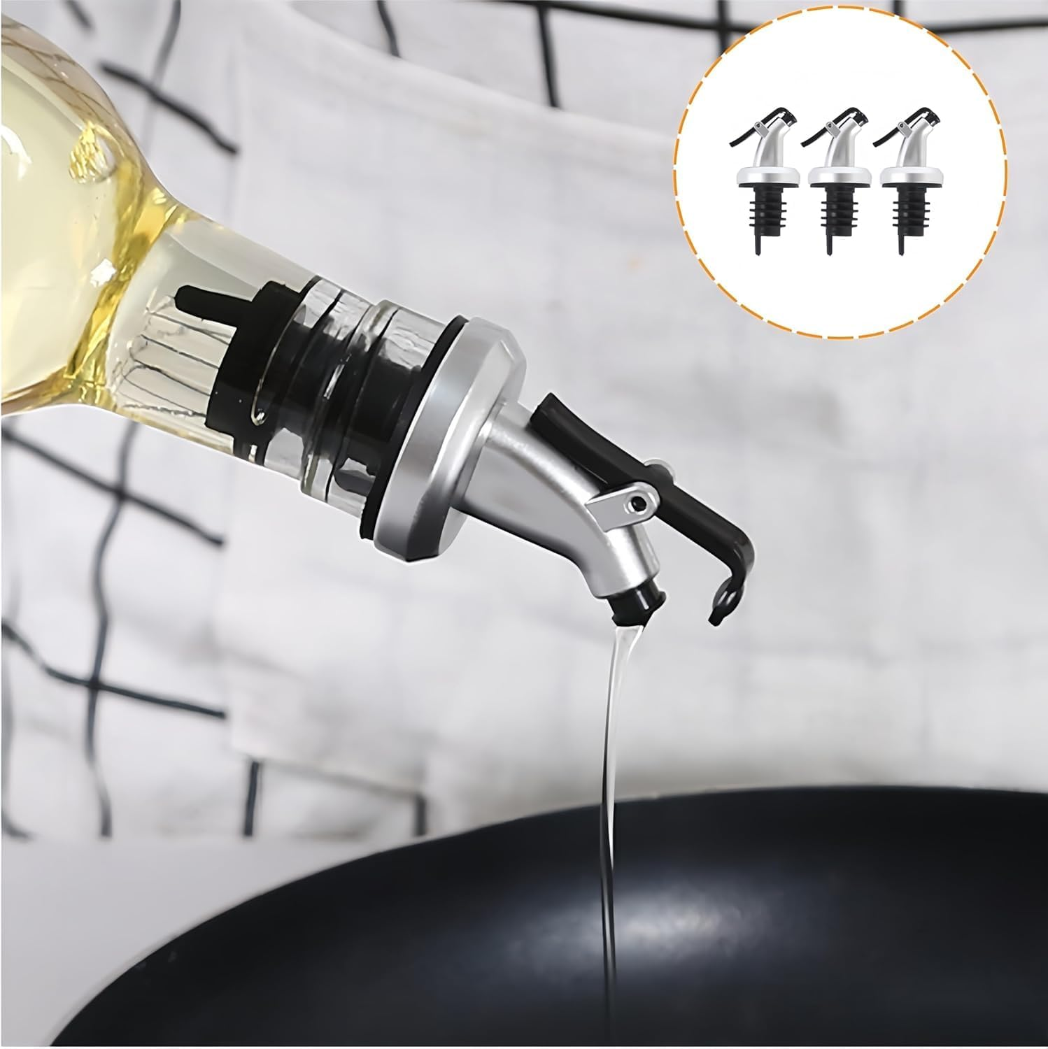 CAASFOOY 6 Pcs Liquor Bottle Pourers Set, of Olive Oil Spout Anti-Leakage Nozzle Kitchen Oil and Vinegar Bottle Stopper Wine Dispenser with Dust Cap Wine Pourer Salad Dressing Dispenser image number 3