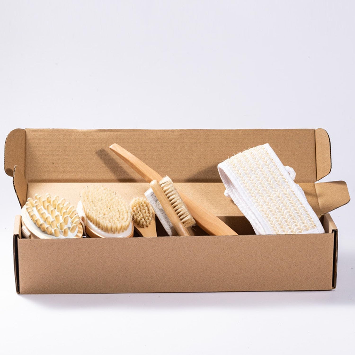 Shengsenfu 5 Pcs Dry Brushing Body Brush Set - Wood Long Handle Back Scrubber Brush, Face Brush, Feet Brush, Massage Nodules Brush for Lymphatic Drainage, Natural Boar Bristle Body Brush, Radiant Skin image number 3