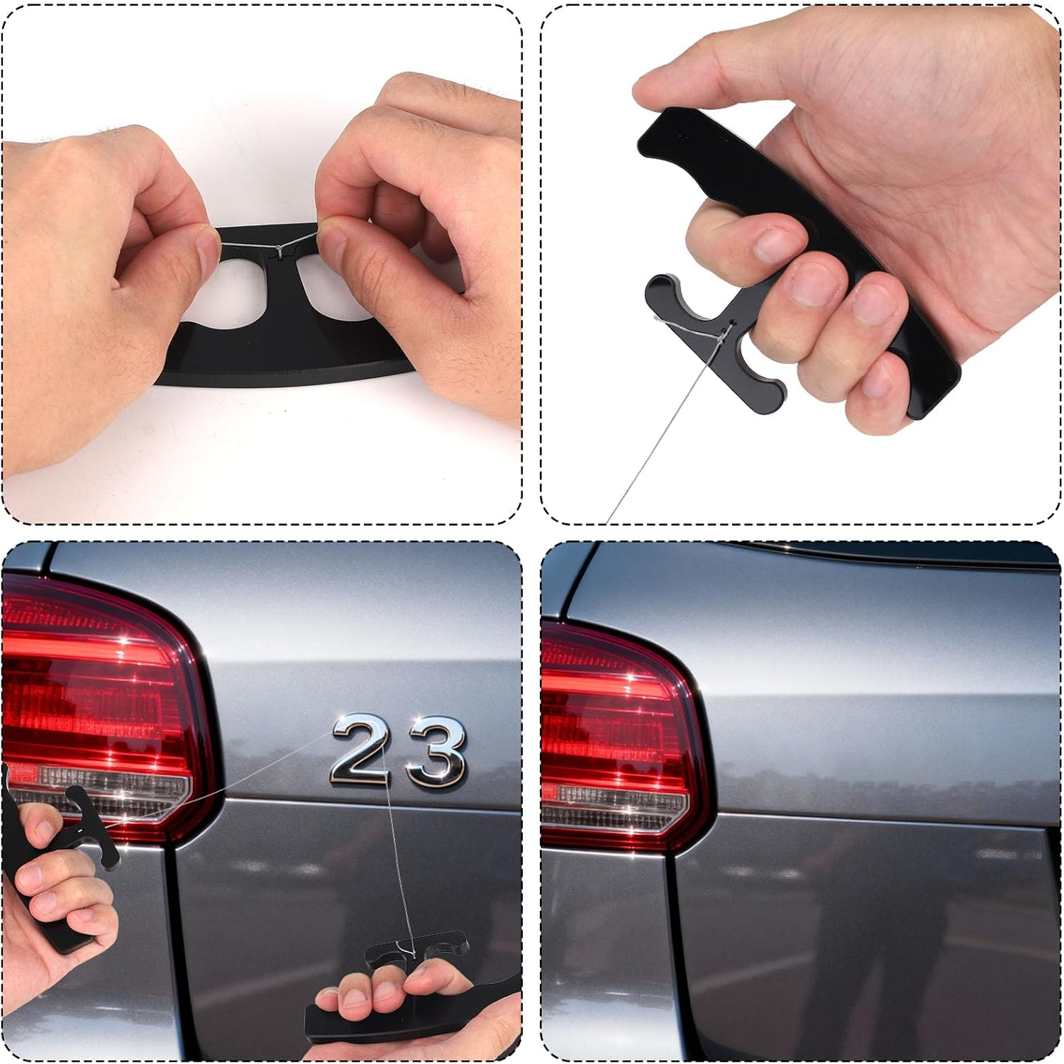 Car Emblem Removal Tool Wrap Tools, Plate Line Badge Remover with Spare Nylon Line Ergonomic Handle Debadge Tool for Vehicle Logos Nameplates Paste Signs (Black) image number 6