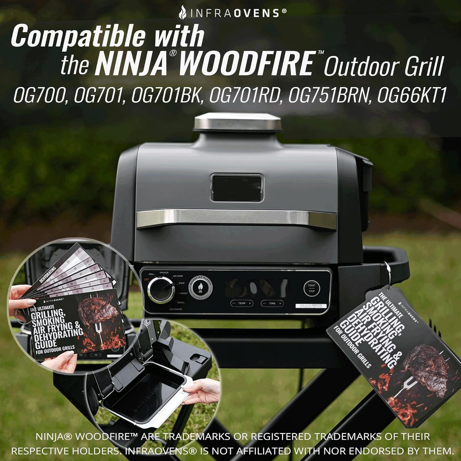 INFRAOVENS Cooking Guide Accessory for Ninja Woodfire Outdoor Grill Pro XL, Pro Connect XL, OG800 OG900 Series, Waterproof Cheat Sheet for Wood Fire 7-In-1, Electric Master Grill, Air Fryer & Smoker image number 1