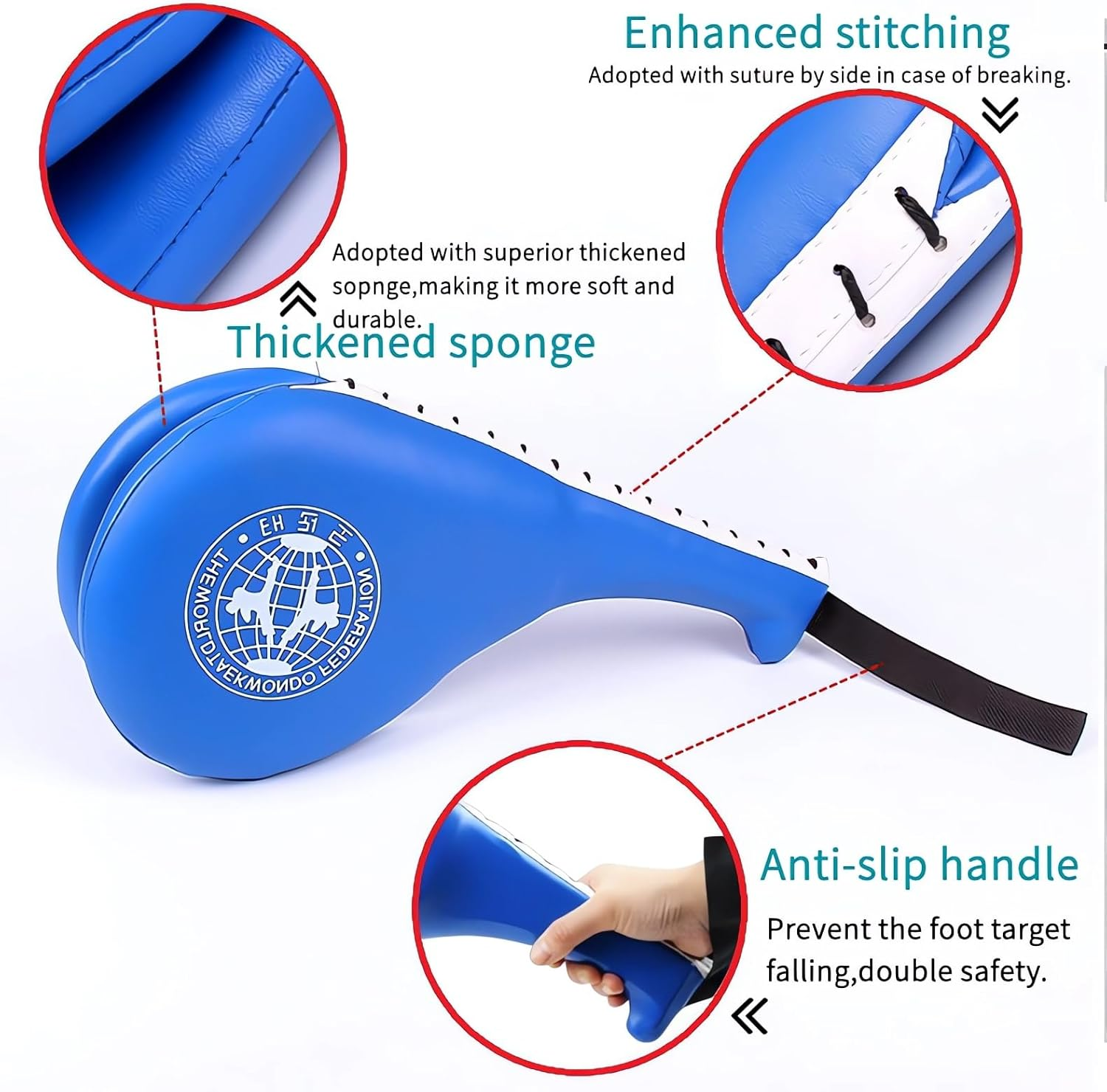 2 Pack Taekwondo Kick Pads,Karate Training Striking Pads,Durable Striking Pad Target TKD Karate Martial Arts Strike Targets Kickboxing Training（Red+Blue） image number 4