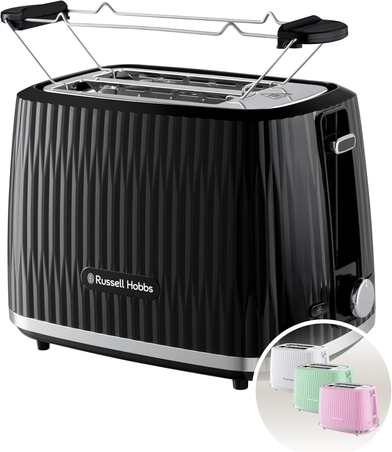 Russell Hobbs 2 Slices (6 Roasting Levels, High Lift Function, Frozen Bread Settings, Heating and Stopping Function, Heating Grate Included, Textured Exterior) Eden Rosa 27372-56