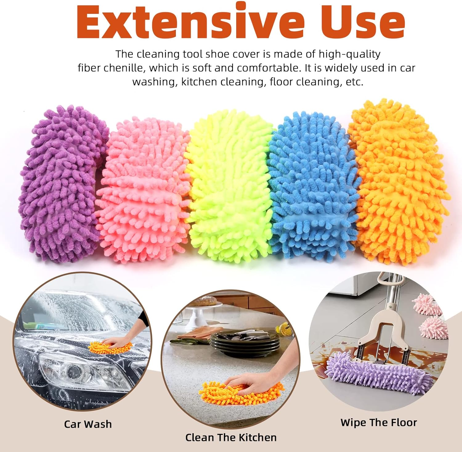 Tanstic 10Pcs 5 Colors Mop Slippers Shoes Cover, Microfiber Dust Cleaning Slippers Reusable Mop Socks Cleaning Slippers Reusable Dust Mops Floor Cleaning Tools Dust Floor Cleaner for House Cleaning image number 4