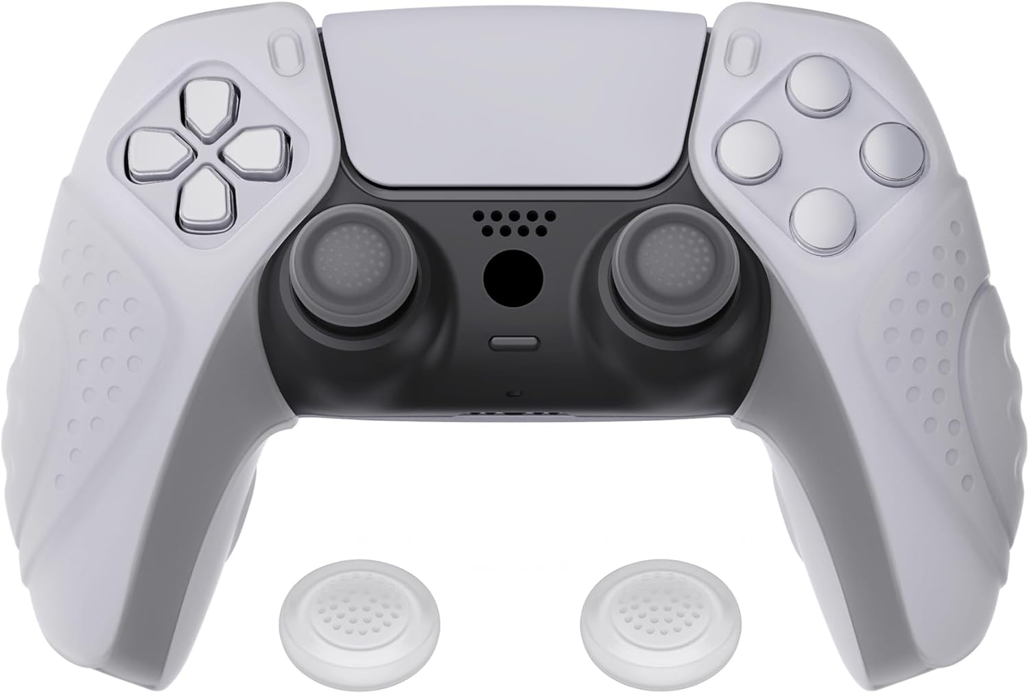 Playvital Guardian Edition Clear White Ergonomic Soft Controller Silicone Case Grips for Ps5, Rubber Protector Skins with Thumbstick Caps for Ps5 Controller &ndash; Compatible with Charging Station