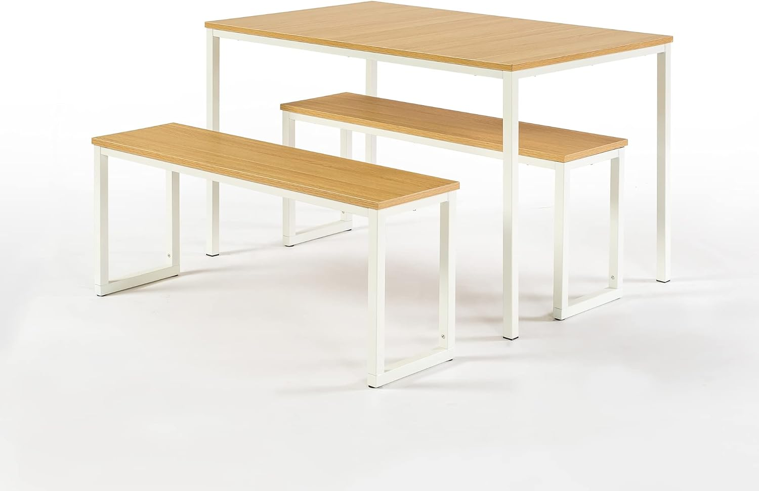 Zinus Louis Modern Studio Soho White Dining Table Set with Two Benches | 3 Pieces Dining Set | Easy Assembly Industrial Dining Table Furniture, Natural White - Brown image number 6