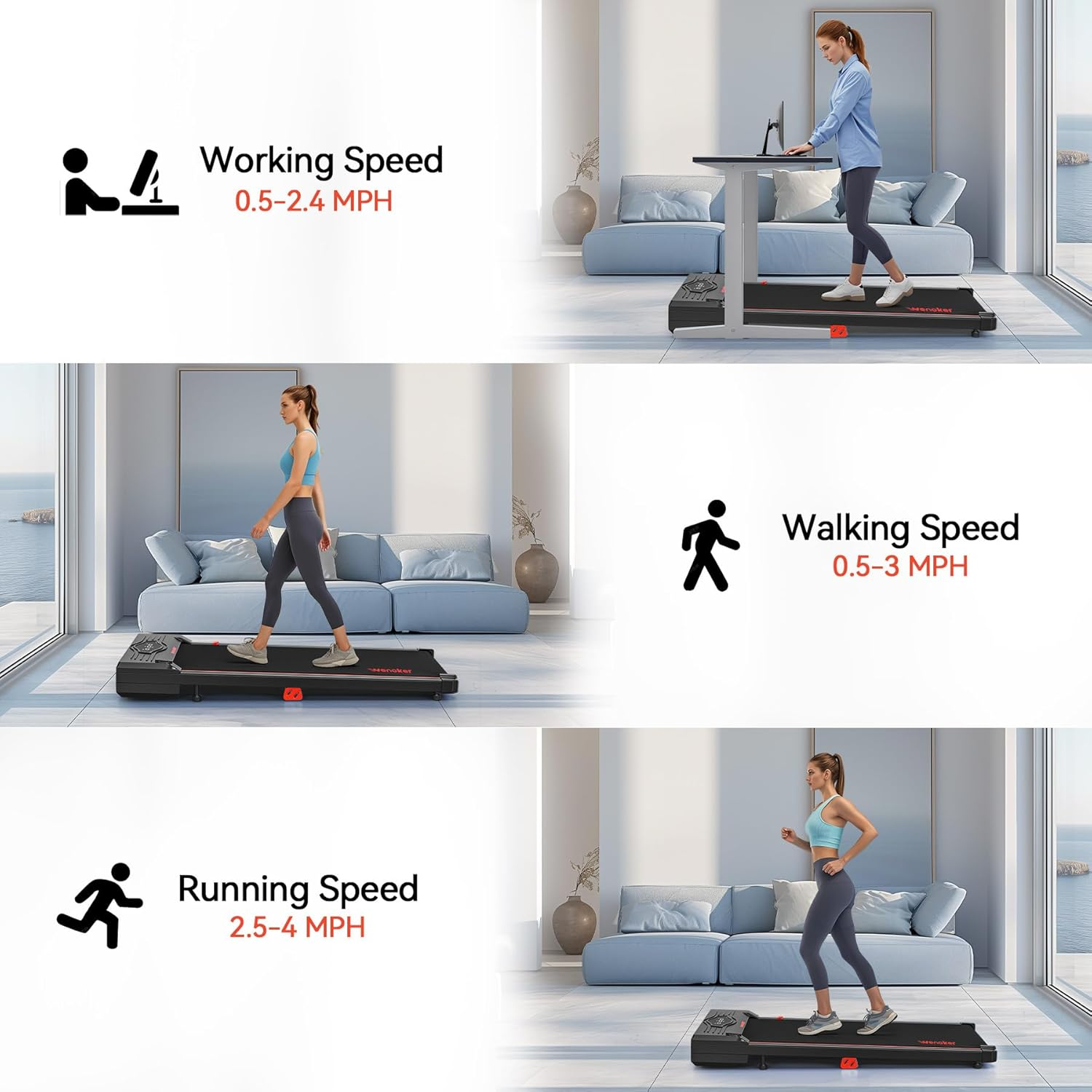 Walking Pad Treadmill, Wenoker under Desk Treadmill, Portable Foldable Walking Pad for Home/Office,Folding Compact Desk Treadmill with Remote Control, Free Installation - Red image number 3