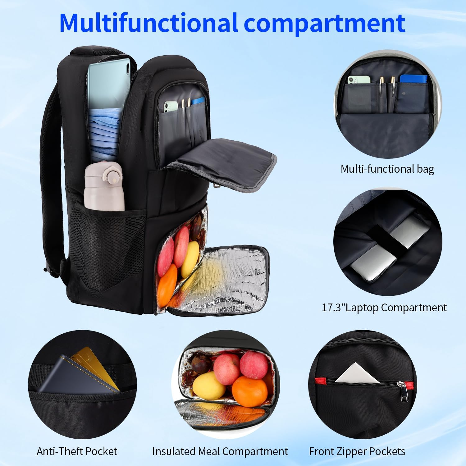 Laptop Backpack for Women Men,35L Waterproof Work Backpack with USB Charging Port Headphone Jack, Portable Computer Back Pack with Insulated Lunch Compartment for Hiking Travel Outdoor 49 * 33 * 22Cm image number 1