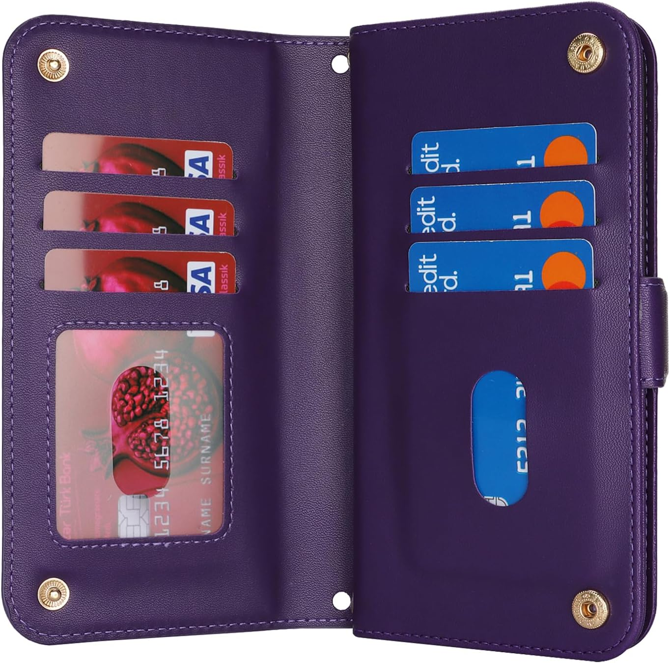 Sunyoo for Iphone 15 Case Leather Wallet with Card Holders Money Slots Wrist Strap for Women Men RFID Blocking Purse for Iphone15 Zipper Coin Pocket Cover Kickstand Folio Flip Case Purple image number 5