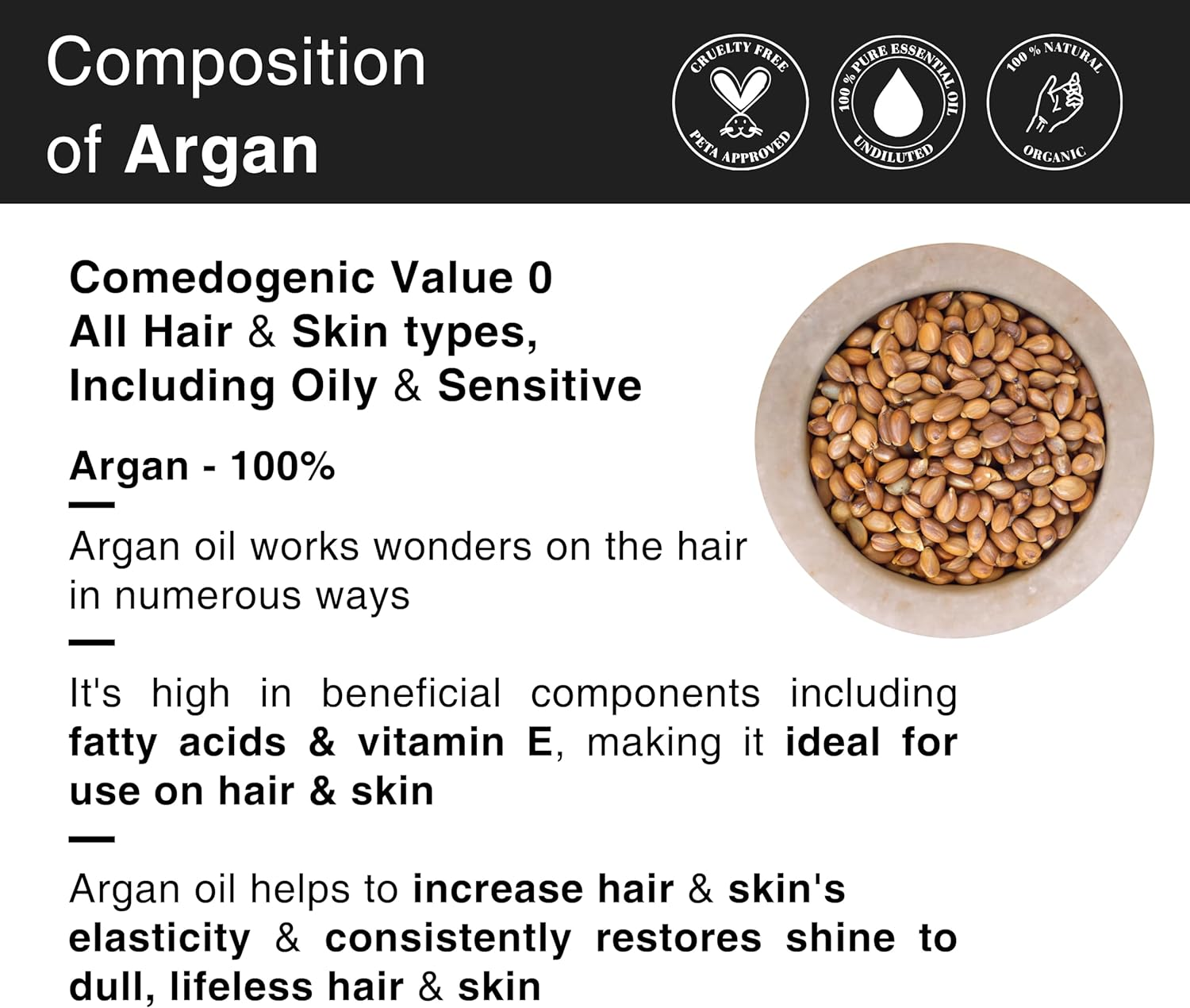 Soulflower Moroccan Argan Oil for Frizzy Hair, Stretch Marks, Nails, Lips, and Dry Skin - 100% Pure, Organic, Natural, Cruelty-Free - 1 Fl Oz / 30Ml image number 5