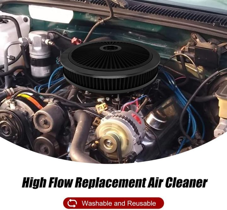 RYANSTAR RACING 14" X 3" round Air Cleaner Filter Assembly Kit Includes Flow-Thru Lid Washable Air Filter Element Compatible with Chevy Ford GMC Black image number 3
