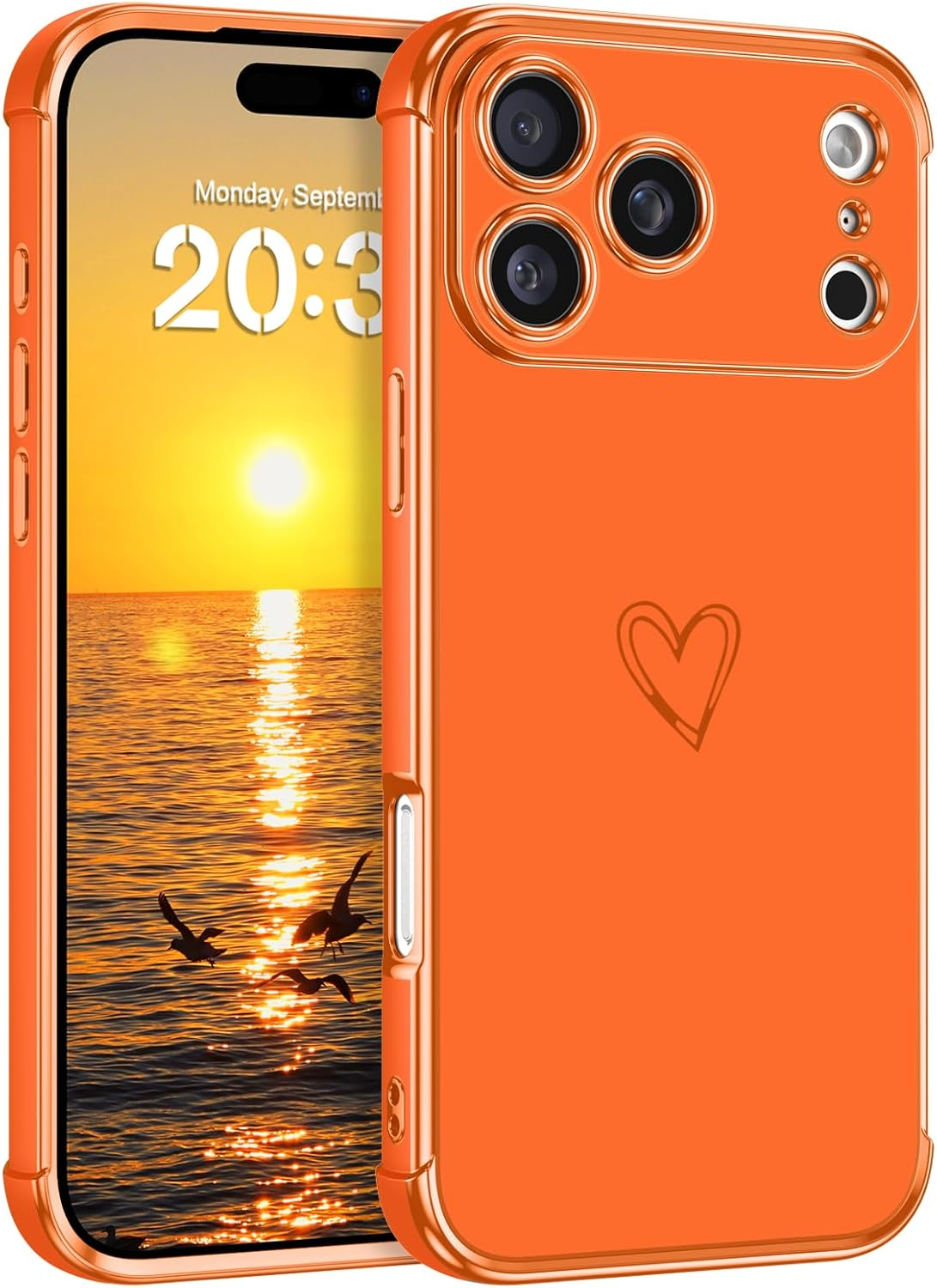 GUAGUA for Iphone 15 Pro Max Case, Luxury Bumper Case Iphone 15 Pro Max Case Cute Heart Pattern Cover for Women Camera Protection & 4 Corners Shockproof Protection Phone Cover Black