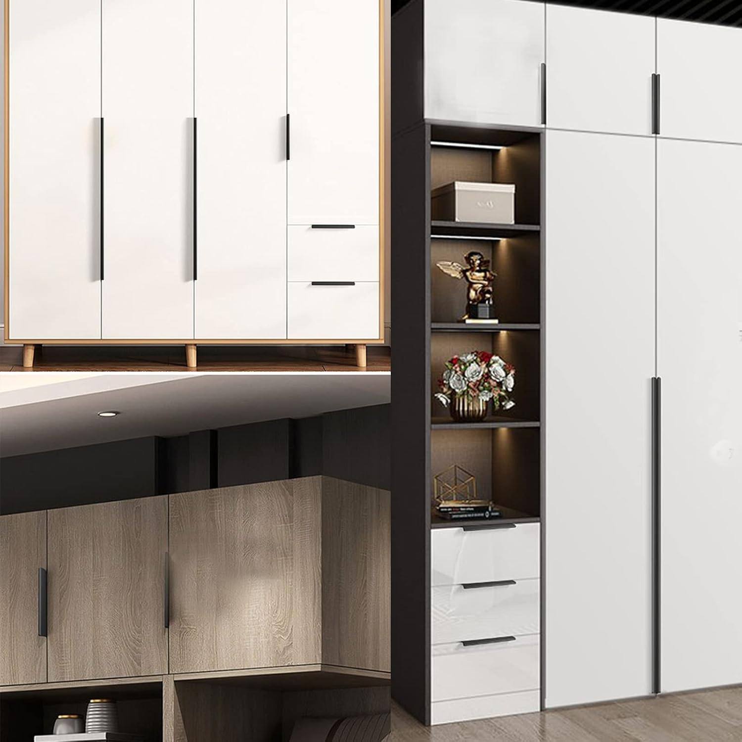 10Pcs Black Cabinet Handles Mount Finger Edge Pulls Hidden Drawers Wardrobe Handles, 5.9" Length, 5" Hole Centre Concealed Handle image number 6