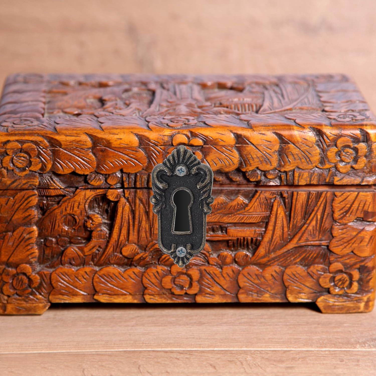 Anneome 2Pcs Vintage Cabinet Drawer Locks with Keys, Antique Metal Jewelry Box Latches for Bedroom Wardrobe Cupboard, Decorative Classical Cabinet Hardware for Pantry and Closet image number 4