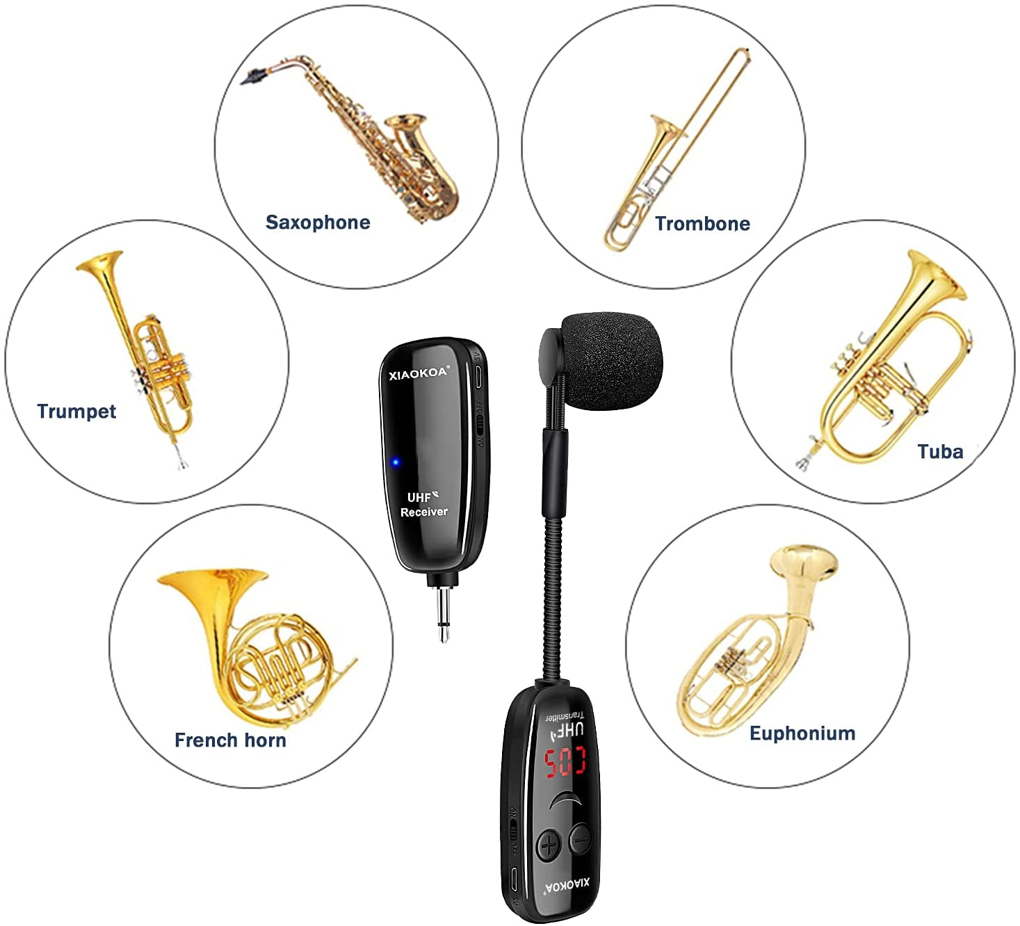 XIAOKOA UHF Wireless Instruments Microphone,Saxophone Microphone,Wireless Receiver and Transmitter,160Ft Range,Plug and Play,Great for Trumpets, Clarinet, Cello image number 6