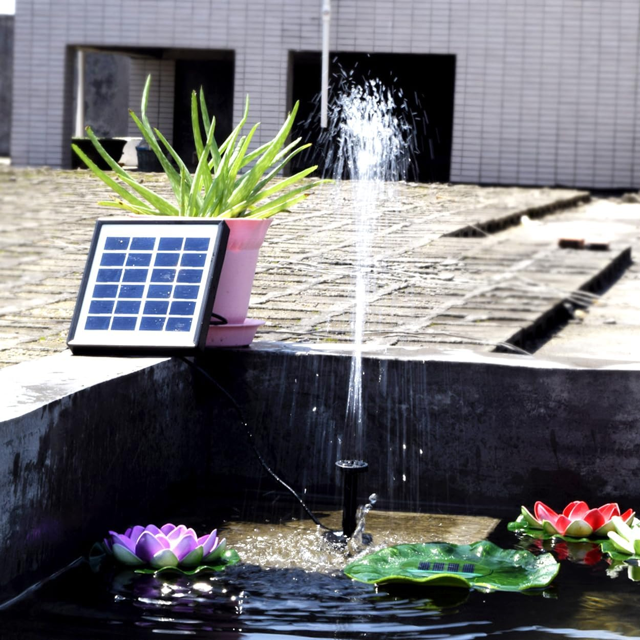 Meichoon Solar DC Fountain Pump 1.5W DIY Outdoor Birdbath Fountain Kit 5 Nozzles for Birdbaths Outdoor Ponds Courtyard Gardens and Fish Tanks MY03 image number 3