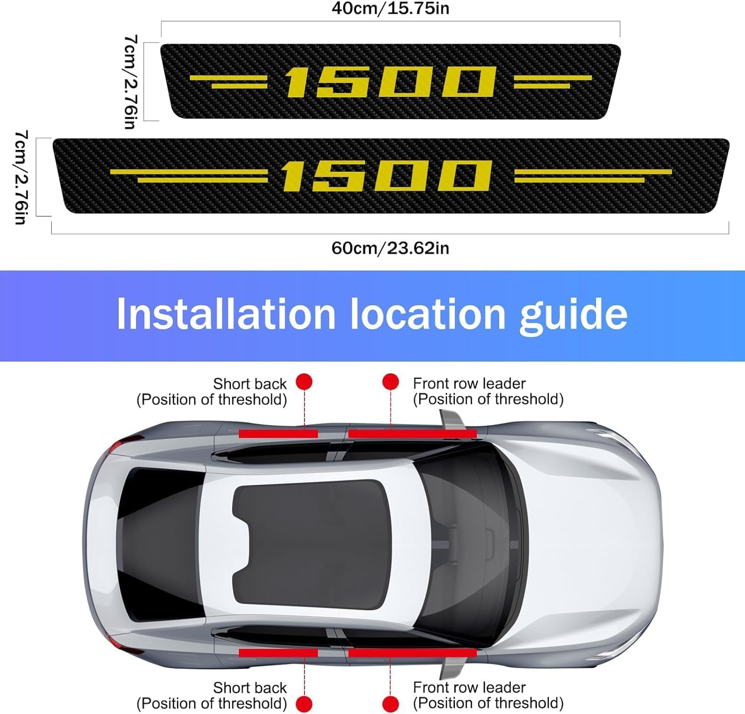 Car Door Sill Protectors 4Pcs for 1500, Carbon Fiber Leather Door Sill Sticker for RAM, Car Door Scuff Plate Door Entry Guard Threshold Scratch Protection Sticker Decoration (1500 Yellow) image number 5