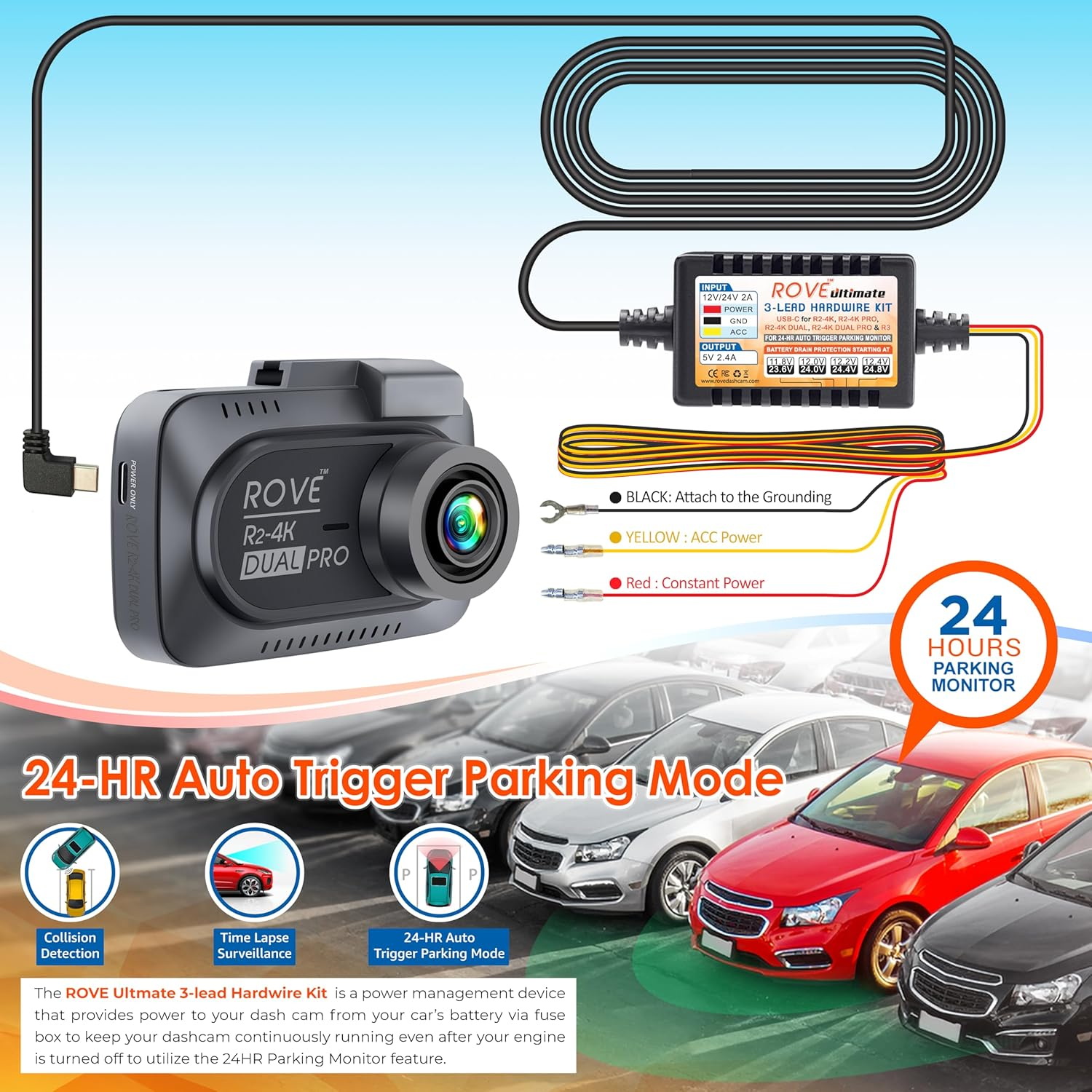 Dash Cam Hardwire Kit | USB Type C Port | for ROVE R2, R2-PRO, R2-Dual and R3 Dash Cam Models | Check Compatibility Image before Purchasing image number 3