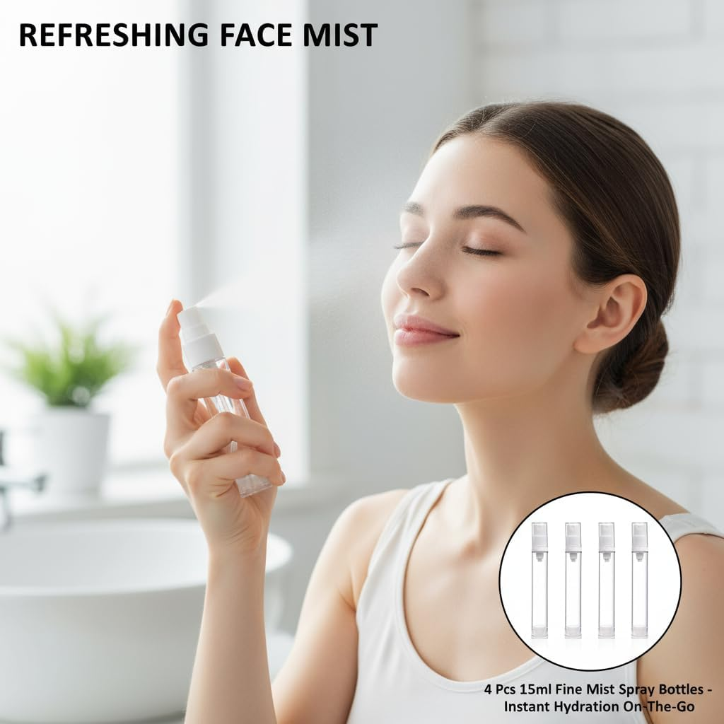 4 Pcs 15Ml Fine Mist Spray Bottles, Refillable Clear Plastic Perfume Atomizers, Portable Travel Small Sample Containers for Fragrance and Skincare image number 2