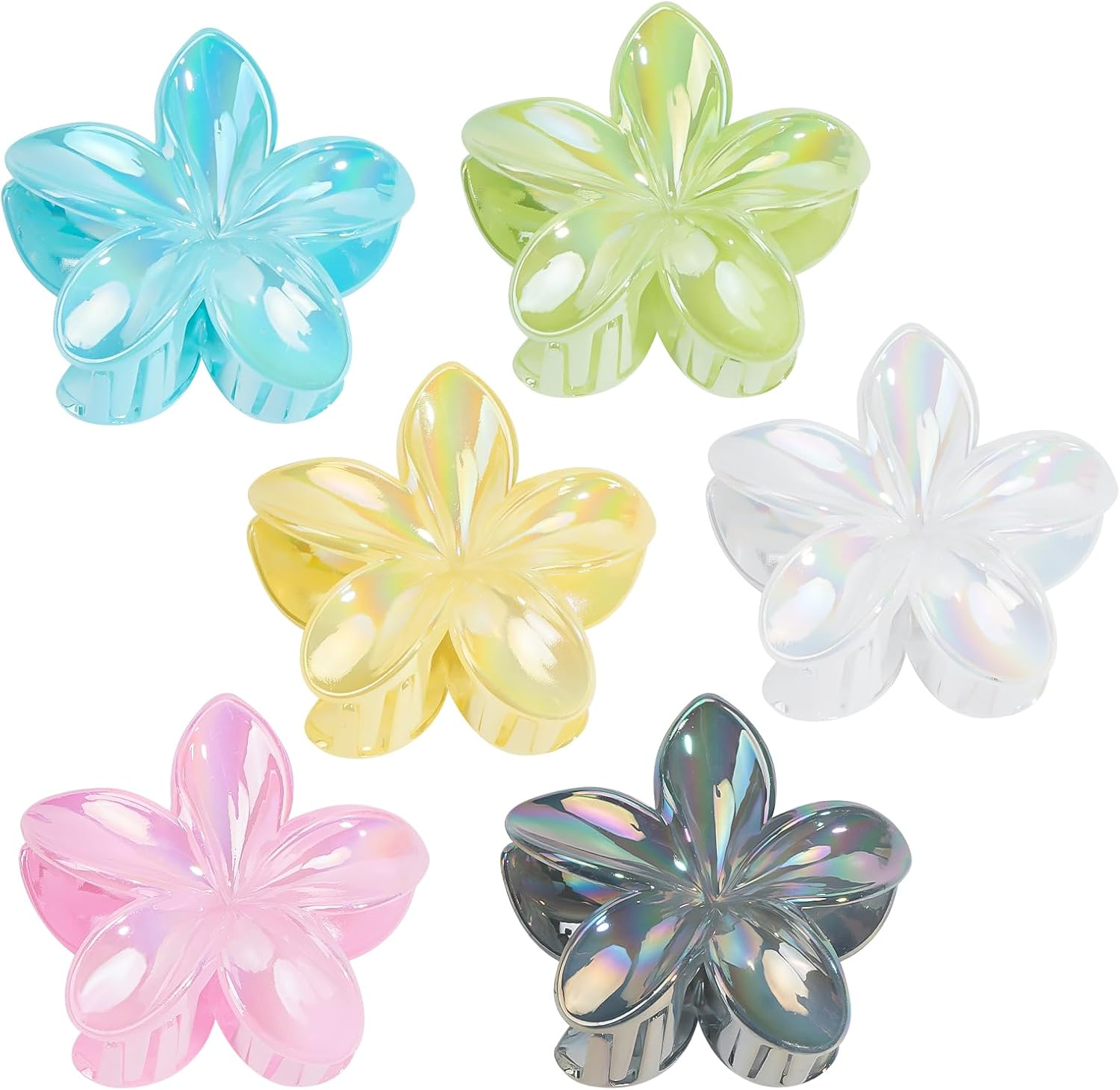 Kivzex Hawaiian Flower Hair Claw Clip for Women 6 PCS Plumeria Flower Hair Clips for Thick Thin Hair Hawaii Hair Accessories - Glossy 1