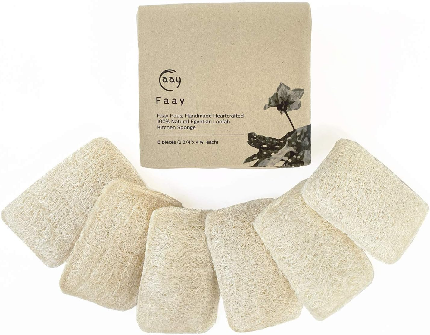 FAAY Eco Friendly Sponges for Dishes, Multi-Purpose Non-Scratch Loofah Scrubber for Cookware, Kitchen, Bathtub and Body, Handmade Unbleached Luffa Fiber, Natural, Biodegradable, Compostable & No Smell image number 1