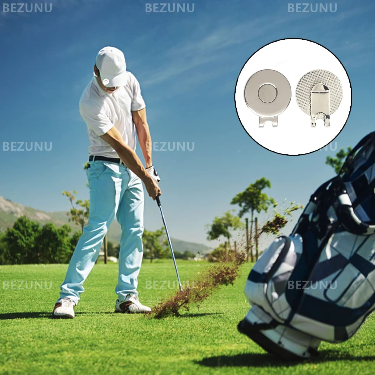Magnetic Golf Hat Clips, 2PCS Alloy Golf Ball Aiming Marker Golf Bag Cap Belt Accessories (Silver) image number 4