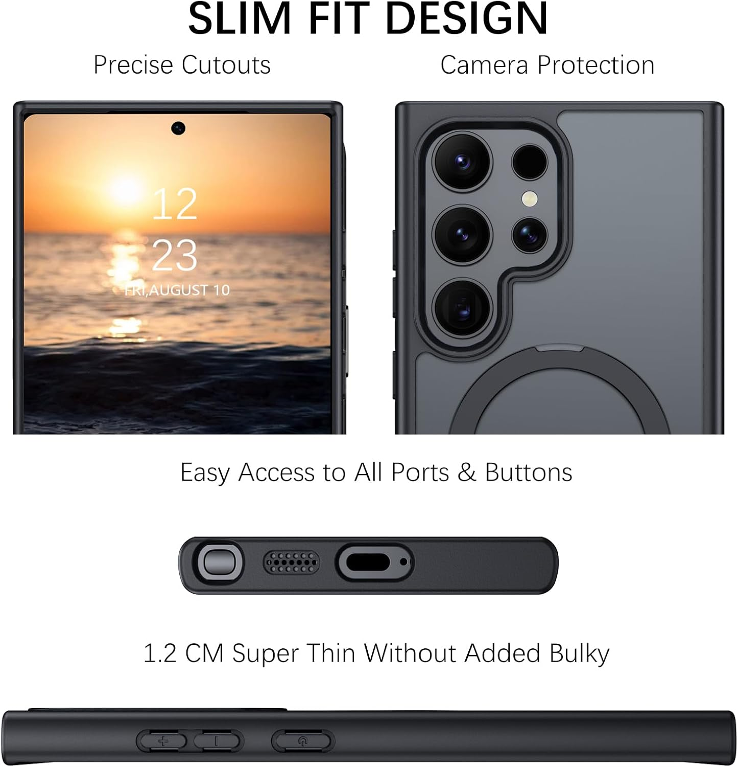 Telaso Case for Samsung S24 Ultra, Magnetic Translucent with Built-In Stash Stand Cover Compatible with Magsafe Shockproof Protective Phone Case with Hard Back TPU Cover for Samsung S24 Ultra, Black