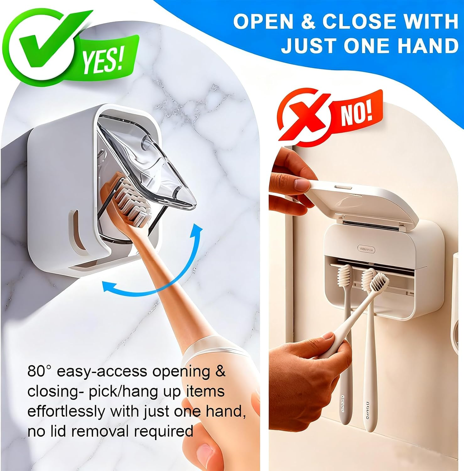 Toothbrush Holders for Bathroom - 3 Pack, Single Slot Space-Saving Design, Wall Mounted with Cover for Shower, Single Tooth Brush Holder Dispenser Storage Organizer for Family & Travel image number 5