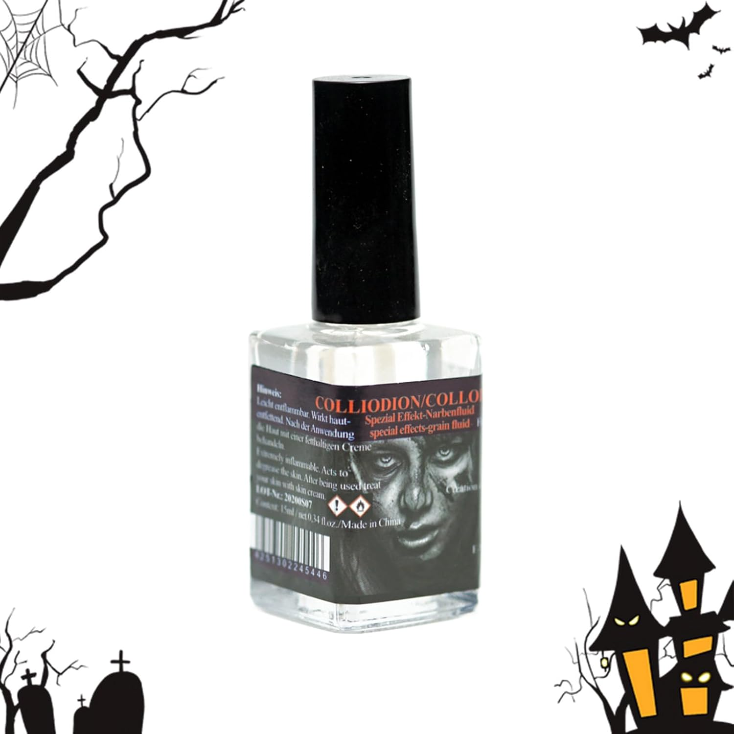 Rigid Collodion Scarring Liquid - 15Ml Halloween Scars Paint Liquid with Brush,Realistic Body Paint Makeups - for Face Skin Body Costume Cosplay Halloween Photography Party Performance Role Play image number 2