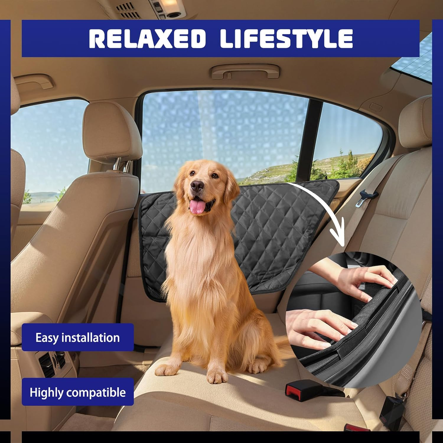 1 Pair Car Door Protector for Dogs, Waterproof & Anti-Slip Pet Car Door Covers, Black Vehicle Dog Car Window Protector Scratch Guard Accessories from Scratching (Oxford & PP) image number 6