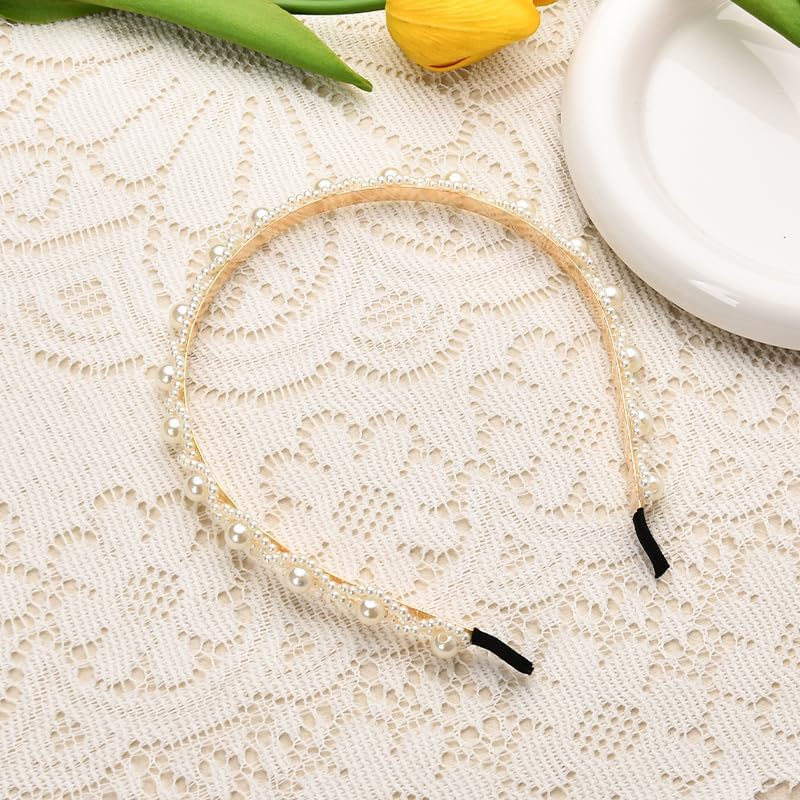 White Pearl Headband for Women Girls Pearl Headpiece Hair Accessories for Women Girls Pearls Hair Band for Wedding Party Beach Hairband with Pearls