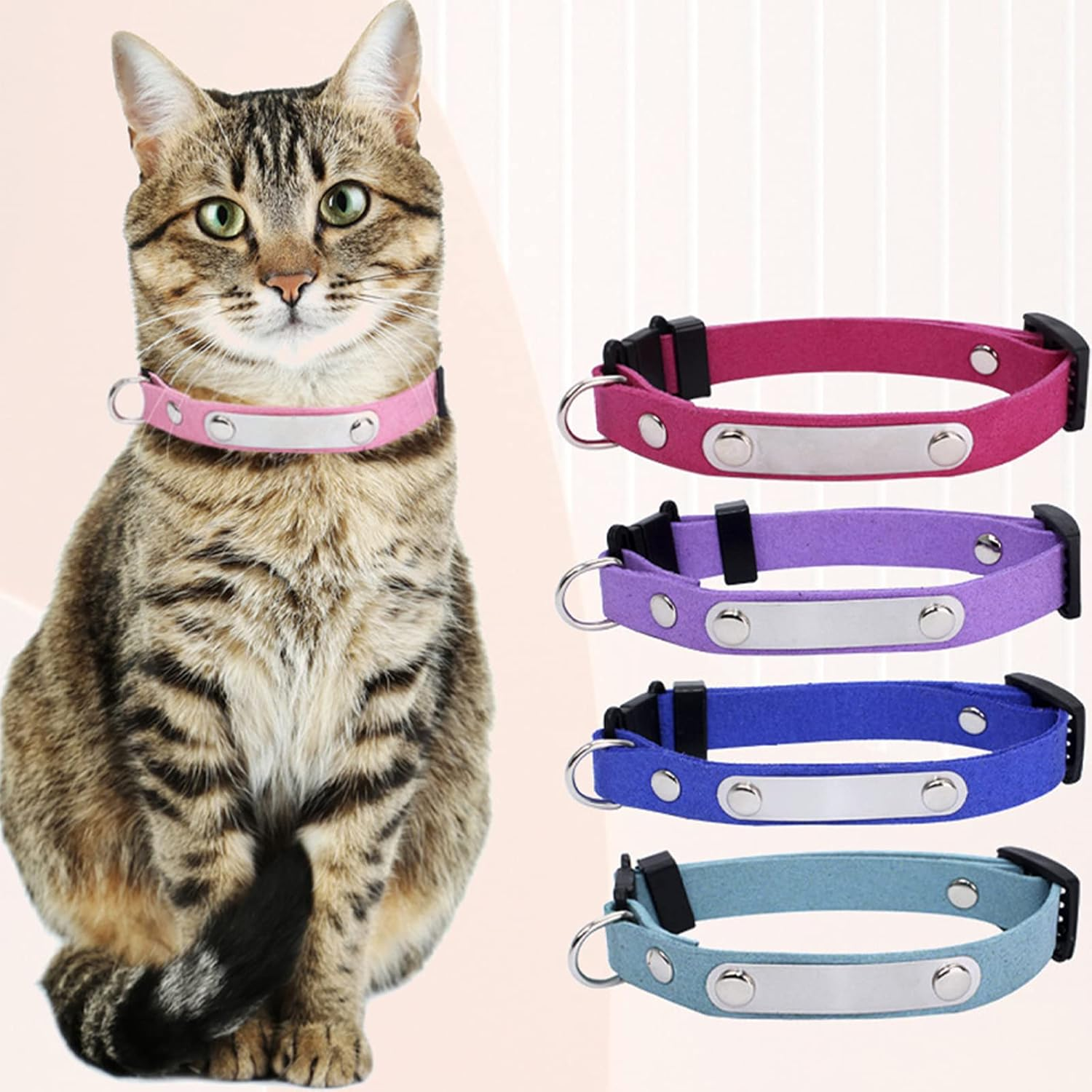 Yonsbox Personalized anti Strangulation Kitten Cat Collars with Bell Breakaway Quick Release Custom Engraved Cat Collar with Name Tag Adjustable Cute Cat Collars for Male Female Boy Girl Cats image number 1