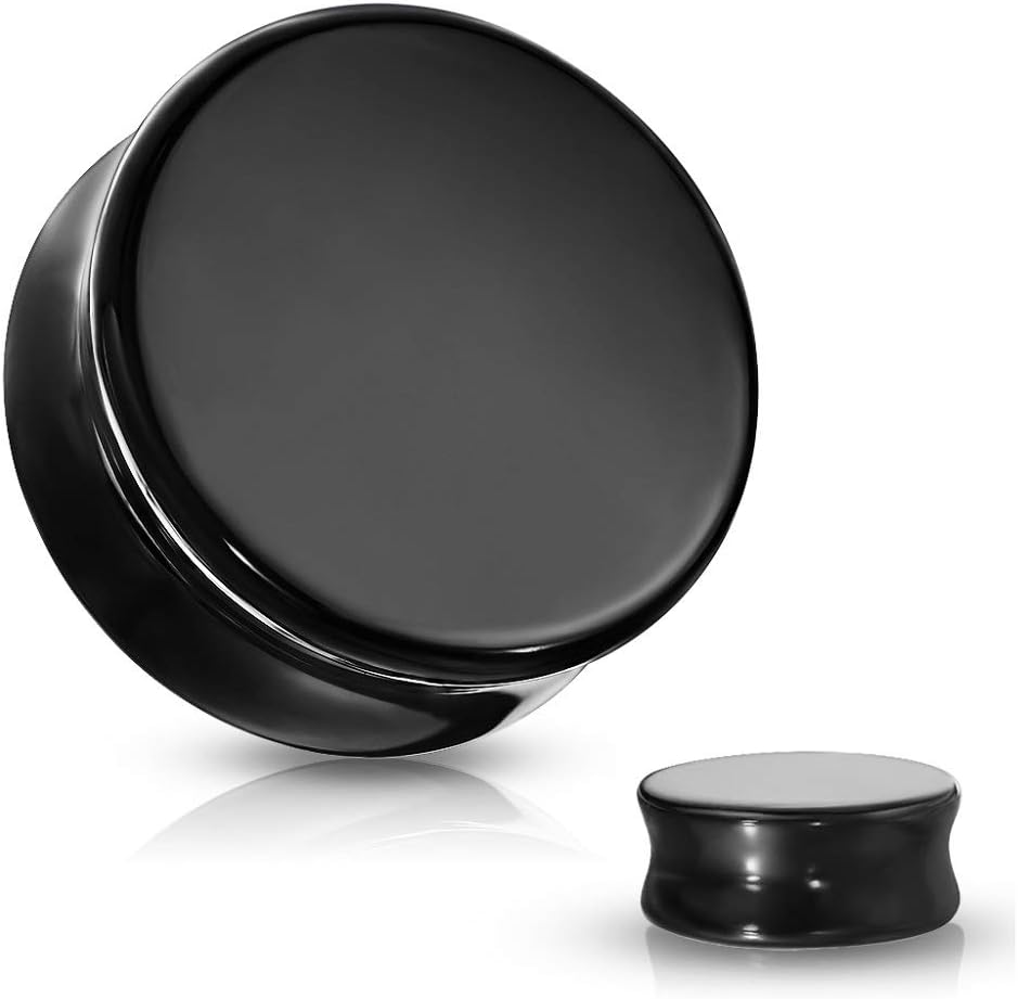 Pierced Owl - Natural Black Obsidian Stone Double Flared Plug Gauges, Sold as a Pair