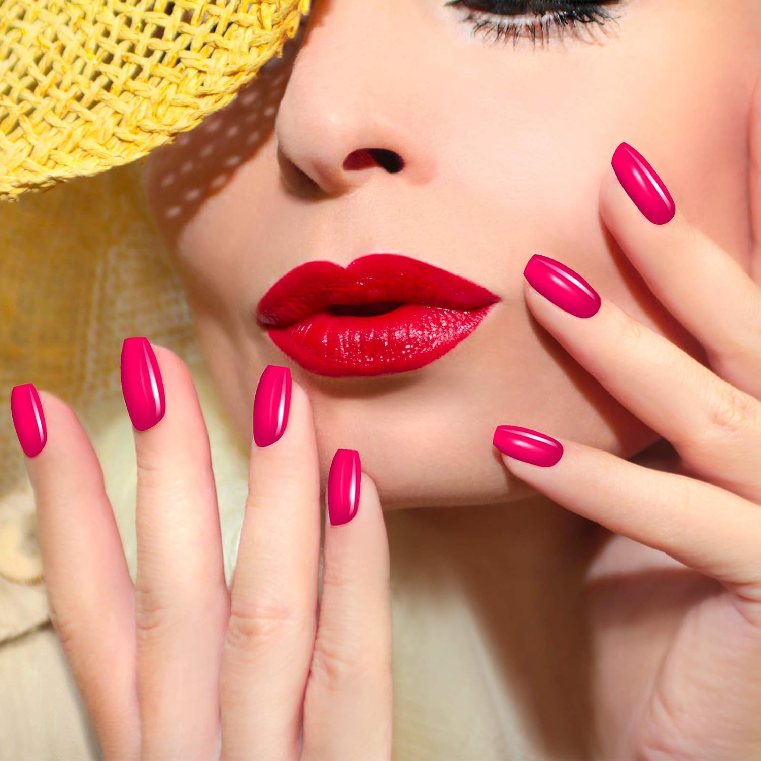 Maitys 720 Pieces 30 Sets Medium Square Press on Nails Glossy Fake Nails Solid Color Artificial Tips Full Cover for Women Girls Ballerina Diy(Classic Colors) image number 1