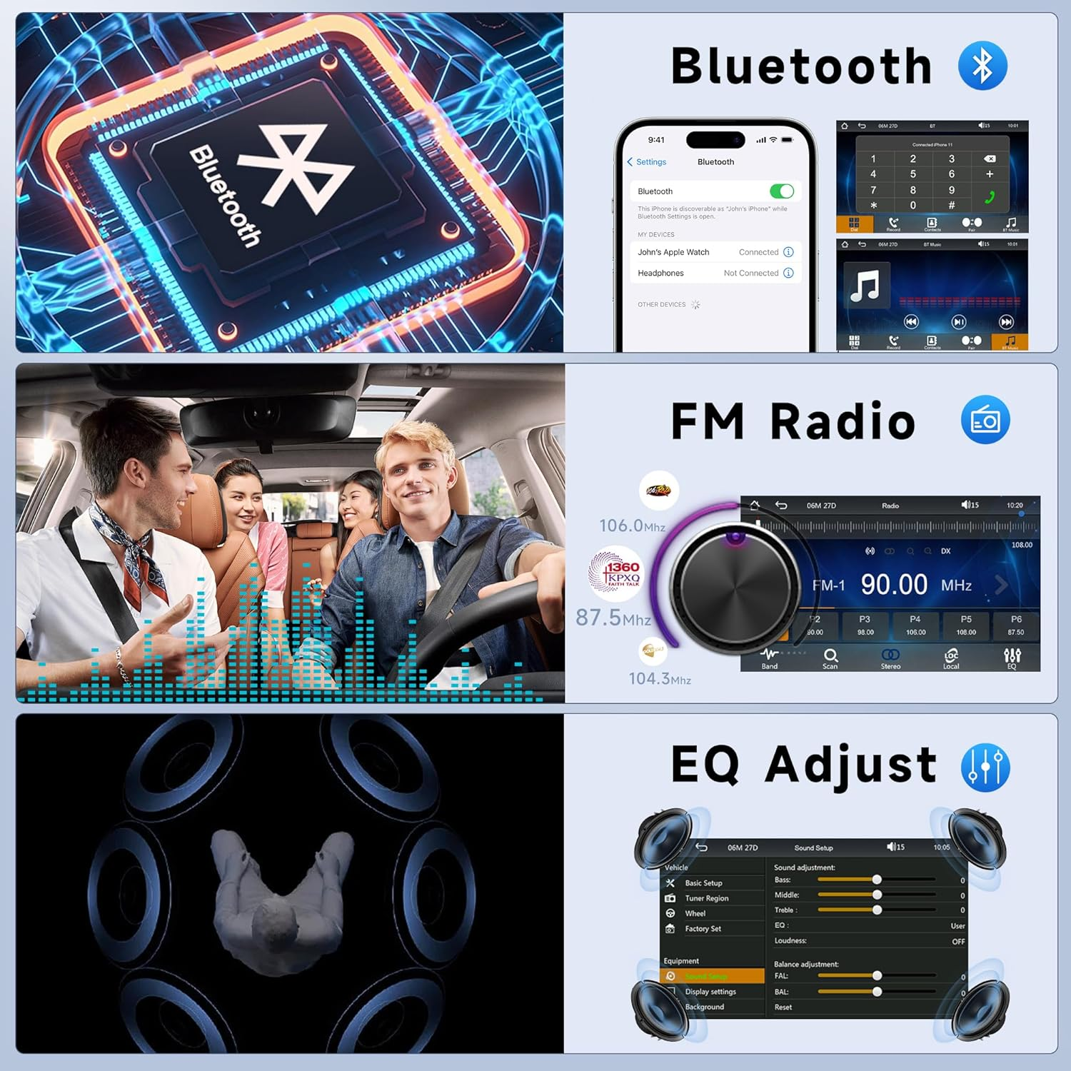 Double Din Car Stereo Wireless Apple Carplay Rimoody 7 Inch HD Touchscreen Car Radio with Android Auto Mirror Link, Backup Camera, Bluetooth, FM, EQ SWC/USB/TF/AUX Remote Control