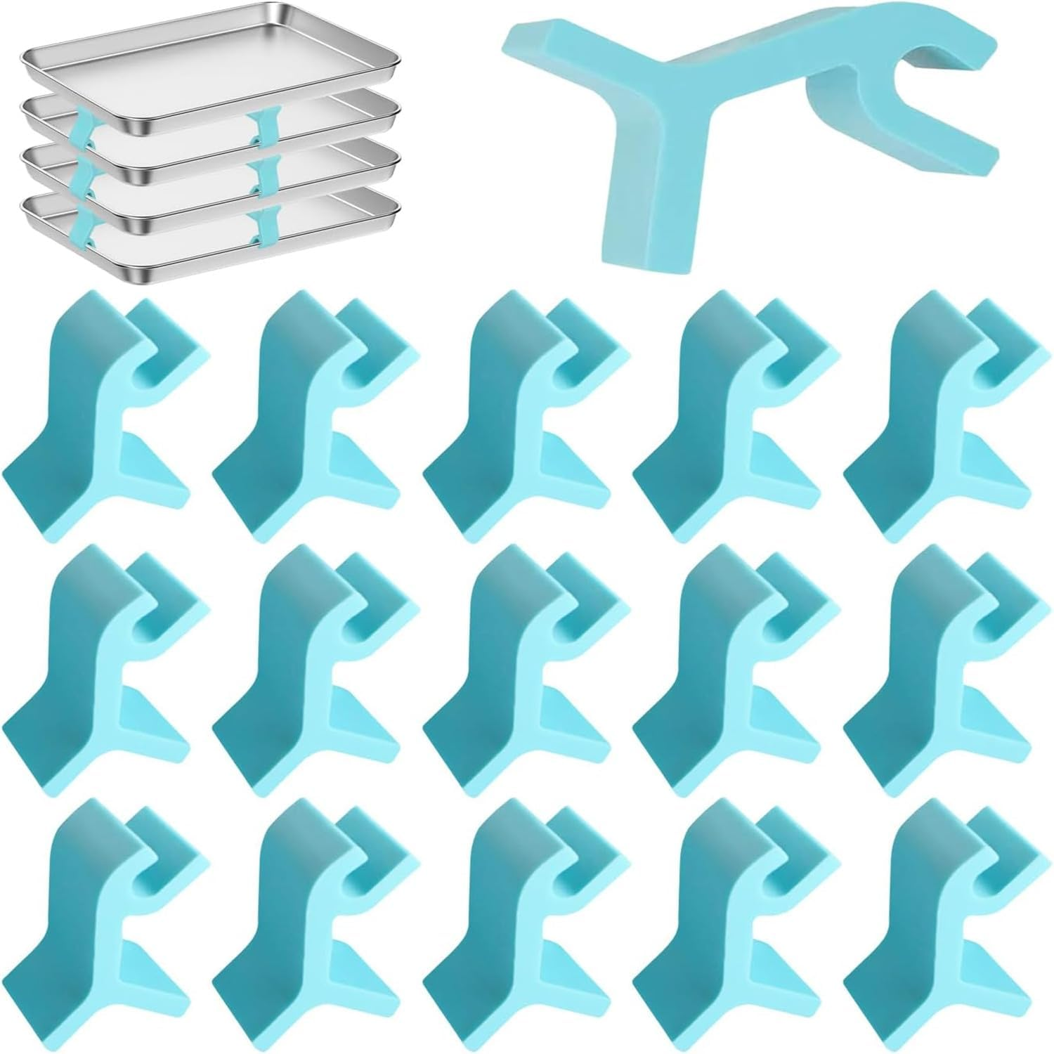 16PCS Baking Sheet Stackers, Reusable Trays Stacking Holder, Space-Saving Trays Stacking Holder, Multipurpose Baking Tray Stackers Suitable, for Home Kitchen(Blue) image number 6