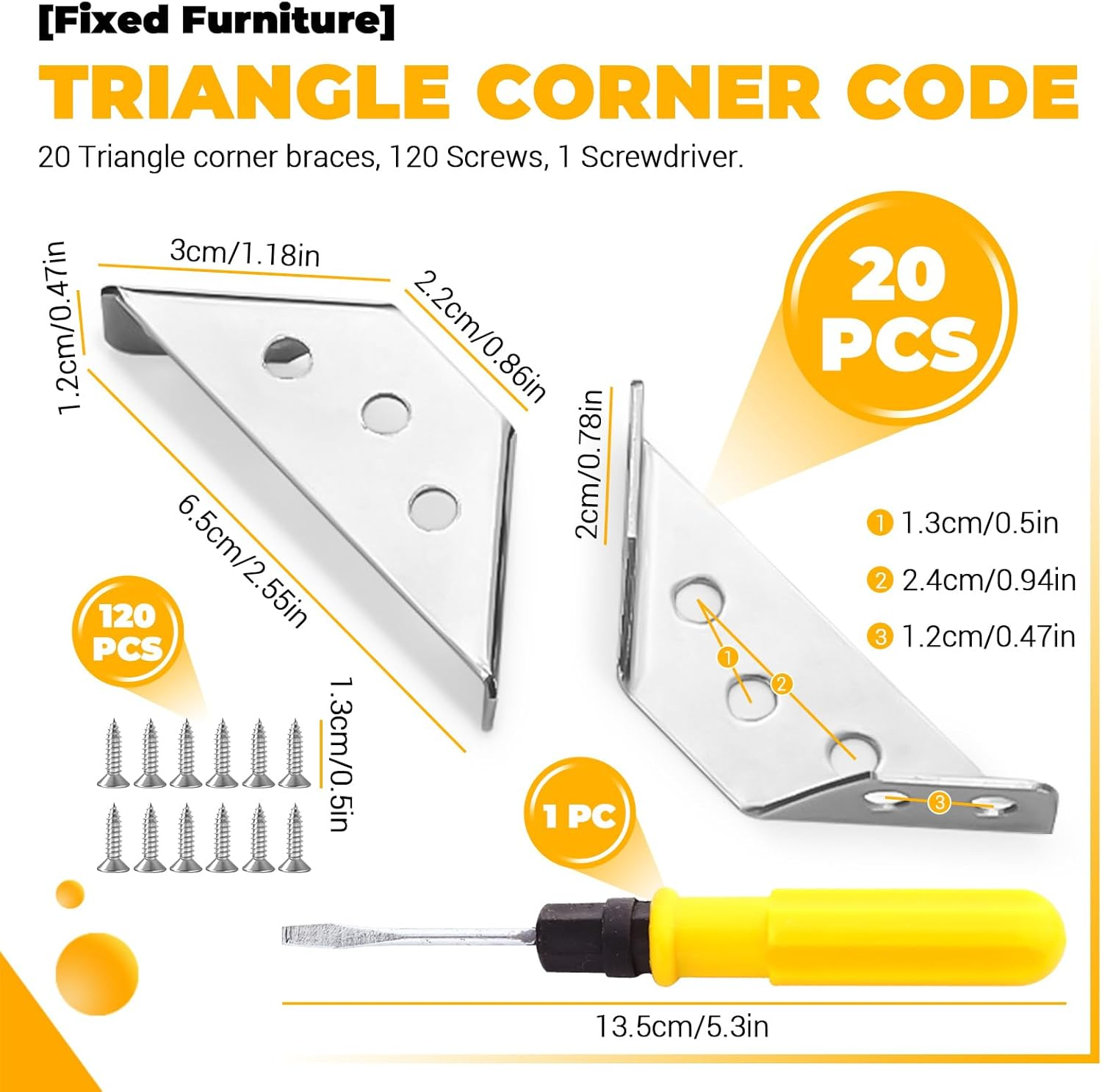 20 Pcs Stainless Steel Furniture Corner Connector Triangle Bracket Furniture Corner Connectors with Screws Flat Corner Brace Universal Stainless Steel Furniture Corner Connector for Furniture (Silver) image number 5